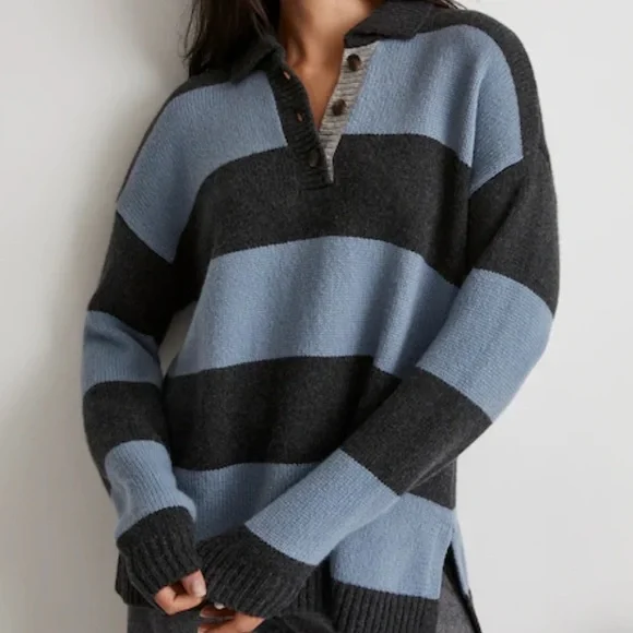 Madewell Blue and Black Striped Sweater - Picture 1 of 8